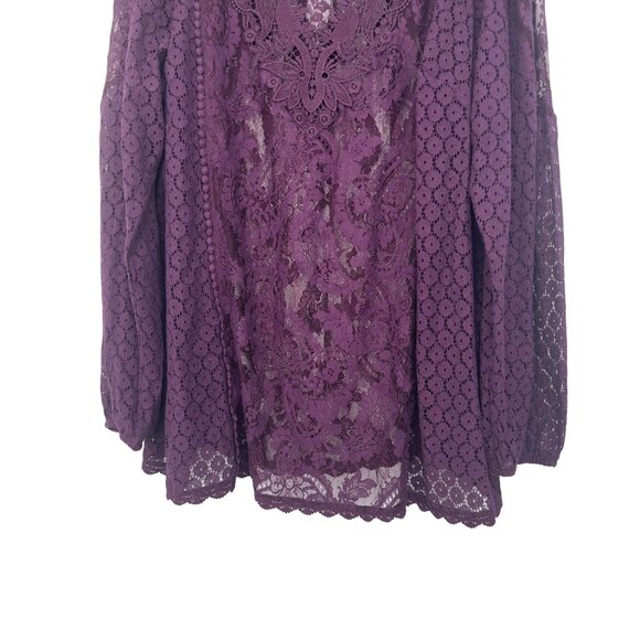 Torrid Womens Sze 2X Lace Mix Long Sleeve Top Blouse Burgandy Sheer V Neck- NEW - Picture 13 of 14